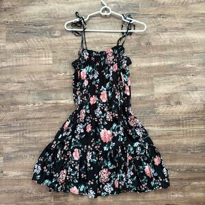 Floral Black Dress with Pink, Blue, and Green Accents